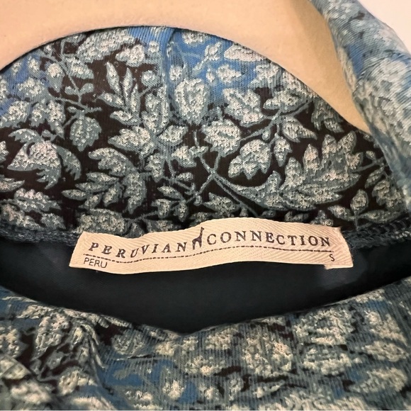 Peruvian Connection Mille Fleur Floral Turtleneck Top Blue Green Small Spring - Picture 5 of 7